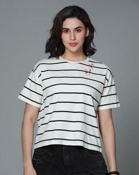 women striped boxy fit crew-neck t-shirt