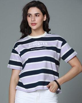 women striped boxy fit crew-neck t-shirt