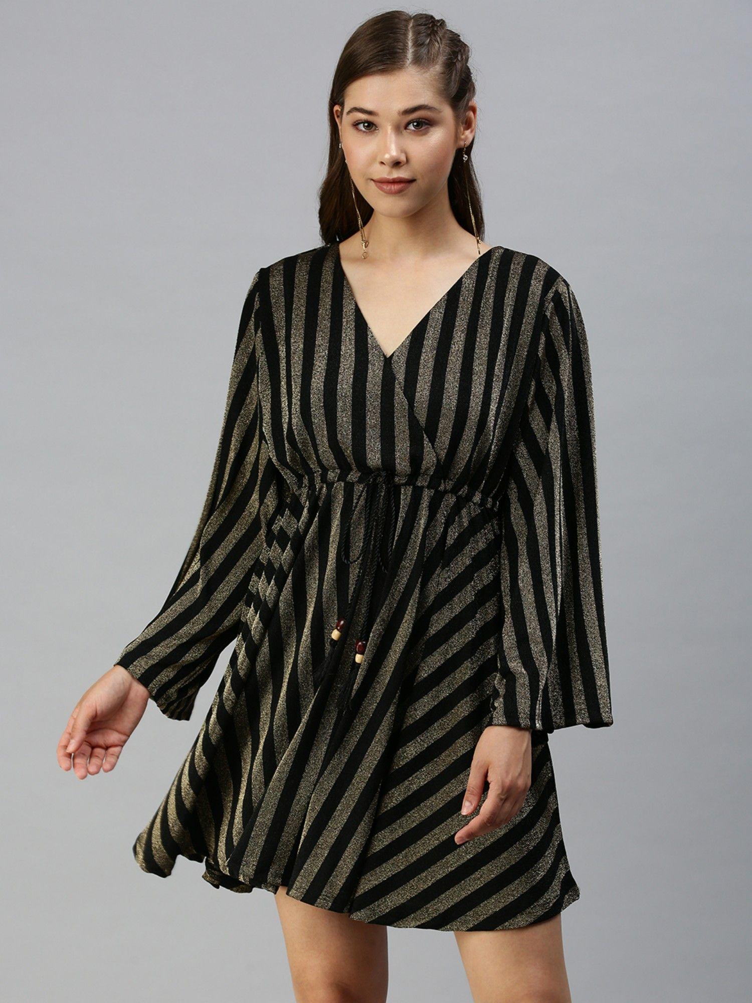 women striped bronze empire dress