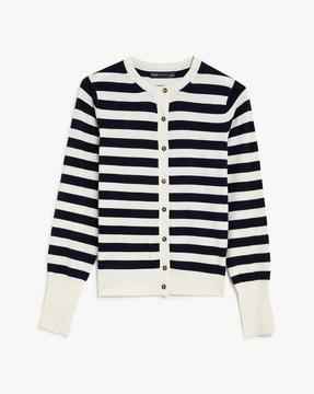 women striped button-front cardigan