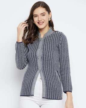 women striped cardigan with mandarin collar