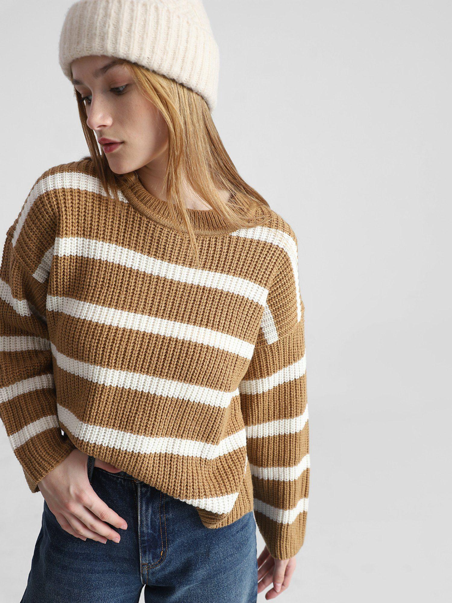 women striped casual brown sweater