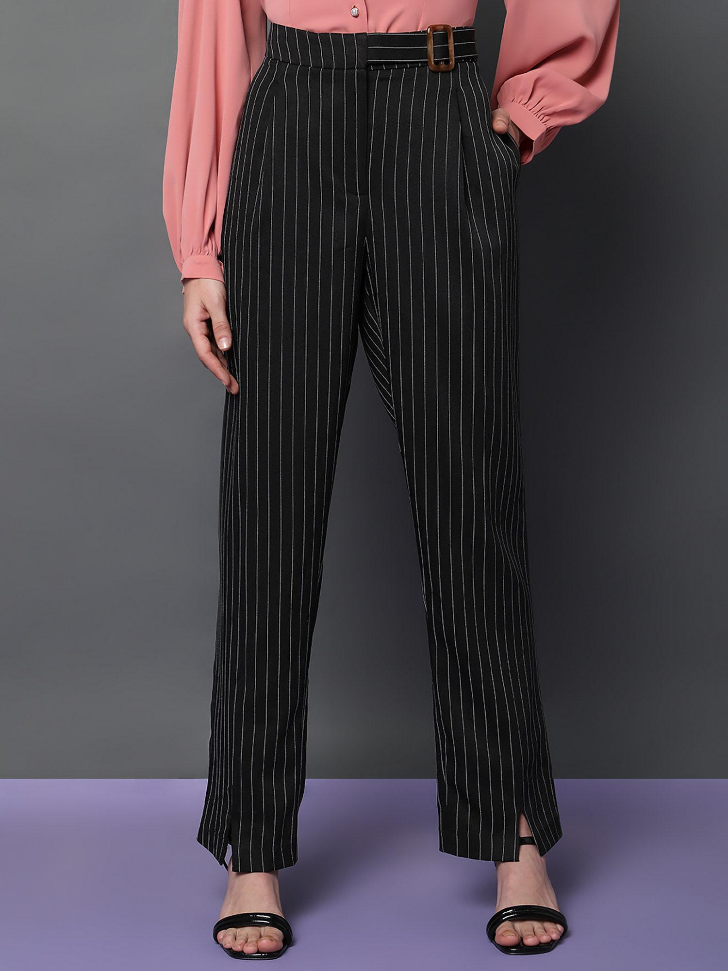 women striped casual wear black pants