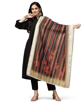 women striped chanderi silk dupatta with cut-work border