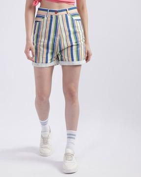 women striped city shorts with insert pockets