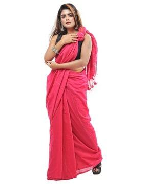 women striped cotton saree with tassels