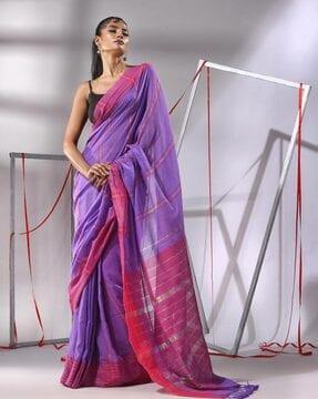 women striped cotton saree with tassels