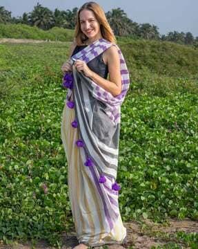 women striped cotton saree