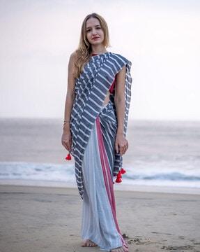 women striped cotton saree