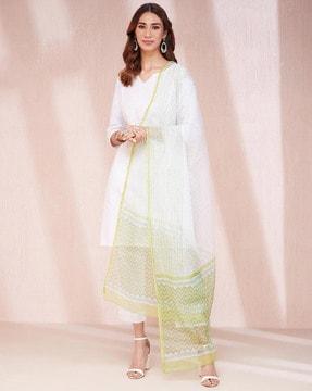 women striped cotton silk dupatta