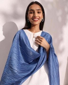 women striped cotton silk dupatta