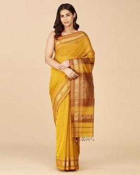 women striped cotton silk saree with tassels