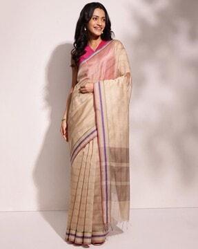 women striped cotton silk saree with tassels