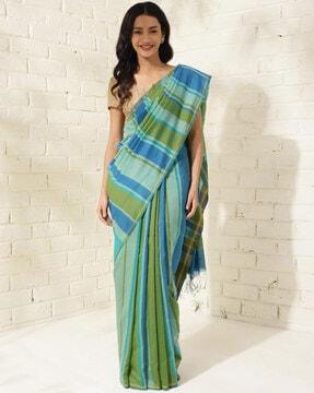 women striped cotton silk saree