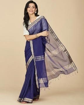 women striped cotton silk saree