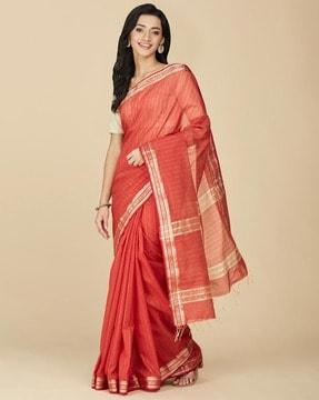 women striped cotton silk saree