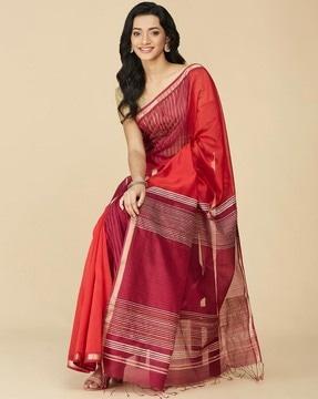 women striped cotton silk saree