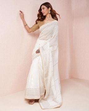 women striped cotton silk saree