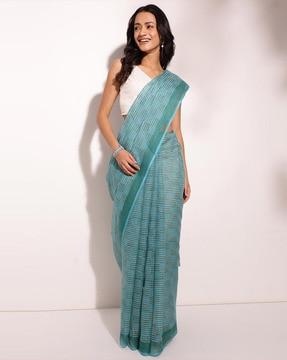 women striped cotton silk saree