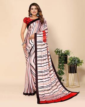 women striped crepe saree