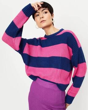 women striped crew-neck sweater