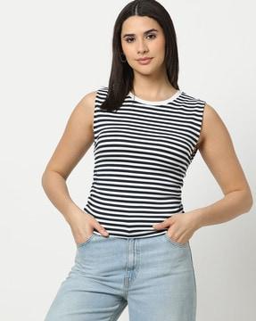 women striped crew-neck t-shirt