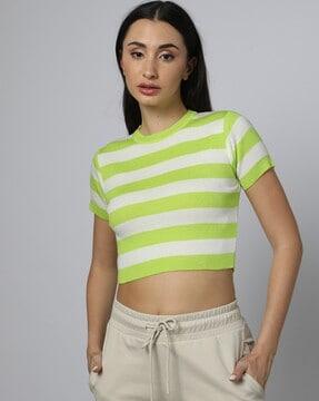 women striped crop pullover
