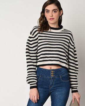 women striped cropped pullover
