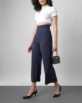 women striped culottes with concealed zipper