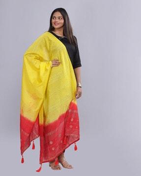 women striped dupatta with tassels