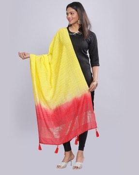 women striped dupatta with tassels