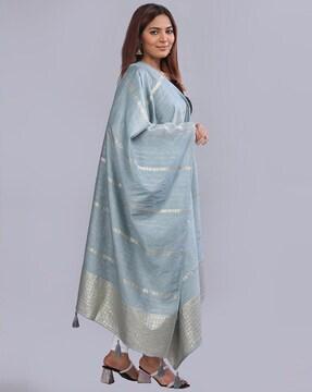 women striped dupatta with tassels