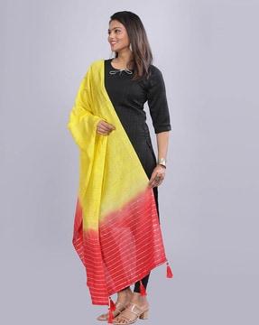 women striped dupatta with tassels