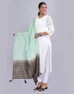 women striped dupatta with tassels