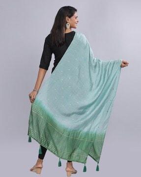 women striped dupatta with tassels