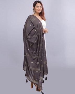 women striped dupatta with tassels