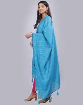 women striped dupatta with tassels