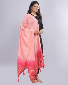 women striped dupatta with tassels