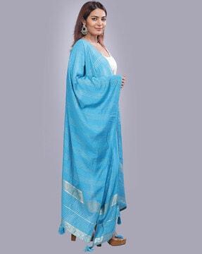 women striped dupatta with tassels