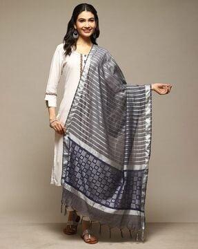 women striped dupatta with tassels