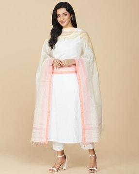 women striped dupatta with tassels