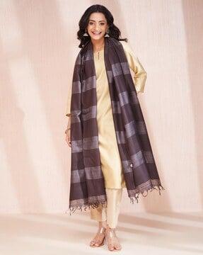 women striped dupatta with tassels