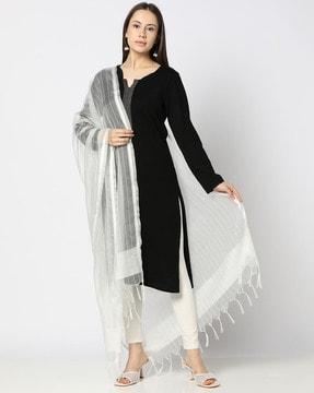 women striped dupatta with tassels