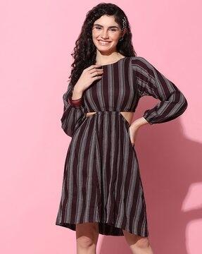 women striped fit & flare dress