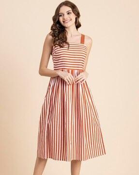 women striped fit & flare dress