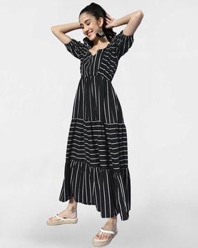 women striped fit & flare dress