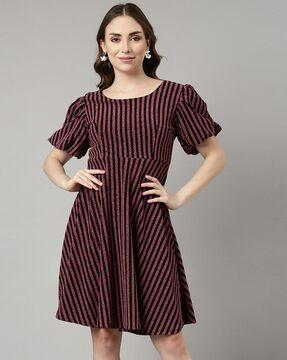 women striped fit & flare dress