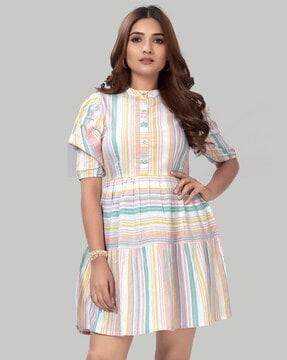 women striped fit & flare dress