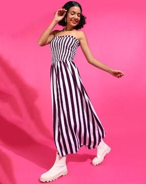 women striped fit and flare dress