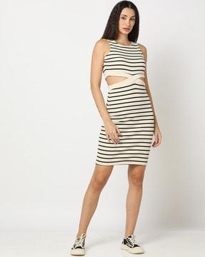 women striped fitted bodycon dress